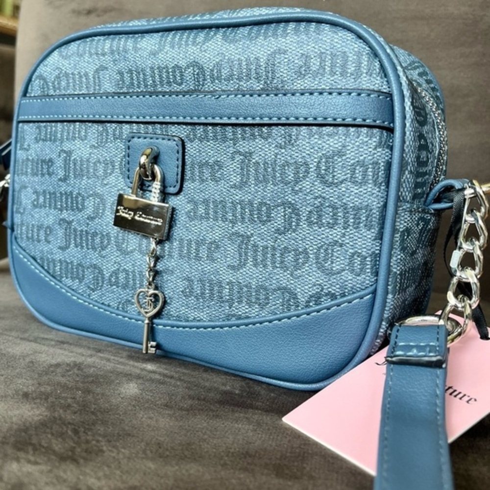 Juicy Couture Denim Blue Logo Camera Crossbody Bag Lock & Key NWT